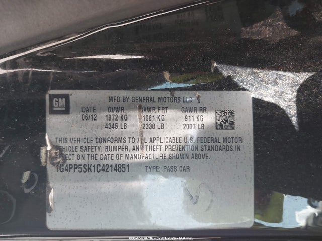 2012 Buick Verano მანქანა იყიდება აუქციონზე, vin: 1G4PP5SK1C4214851, აუქციონის ნომერი: 45438736