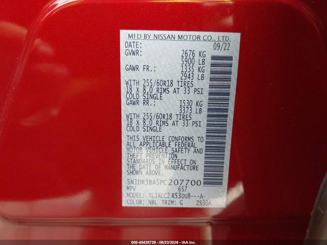5N1DR3BA5PC207700 Nissan Pathfinder Sv Fwd