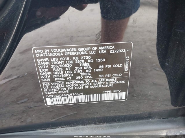 Продаж на аукціоні авто 2023 Volkswagen Atlas 3.6l V6 Se W/technology, vin: 1V2HR2CA9PC536574, номер лоту: 45438745