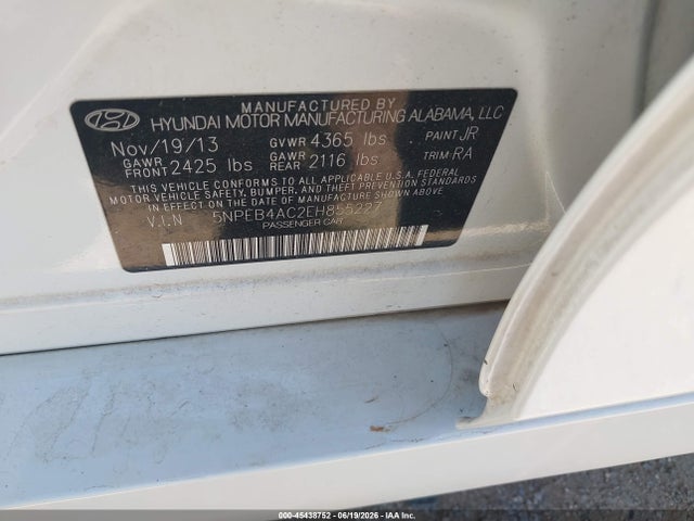 Aukcja sprzedaży 2014 Hyundai Sonata Gls, vin: 5NPEB4AC2EH855227, numer aukcji: 45438752