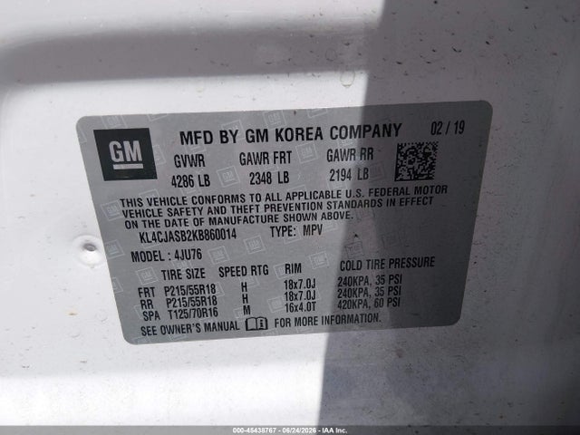 Aukcja sprzedaży 2019 Buick Encore Fwd Preferred, vin: KL4CJASB2KB860014, numer aukcji: 45438767