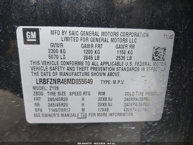 2021 Buick Envision Fwd Essence მანქანა იყიდება აუქციონზე, vin: LRBFZNR48MD055649, აუქციონის ნომერი: 45438797