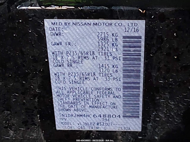 Nissan Pathfinder Sv 2017 5N1DR2MM4HC648804 Image 9