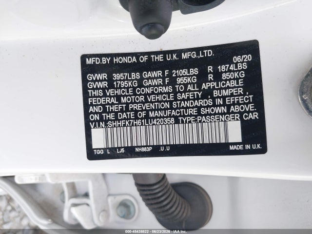 Honda CIVIC EX 2020 SHHFK7H61LU420358 Image 9