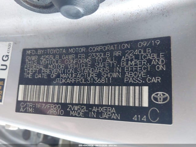 Toyota Prius Prime Le 2020 JTDKARFP0L3136811 Image 9