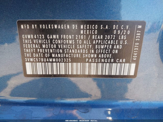 Продаж на аукціоні авто 2021 Volkswagen Jetta 1.4t R-line/1.4t S/1.4t Se, vin: 3VWC57BU4MM002325, номер лоту: 45438843