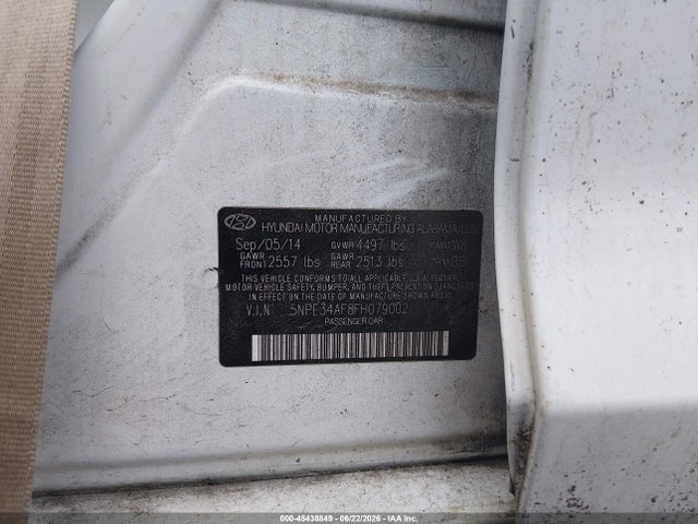 45438849 :رقم المزاد ، 5NPE34AF8FH079002 vin ، 2015 Hyundai Sonata Sport مزاد بيع