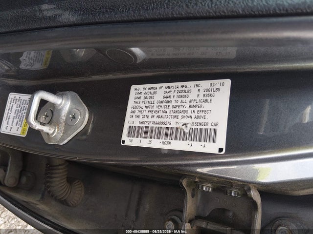 Auction sale of the 2010 Honda Accord 2.4 Ex, vin: 1HGCP2F78AA099219, lot number: 45438859