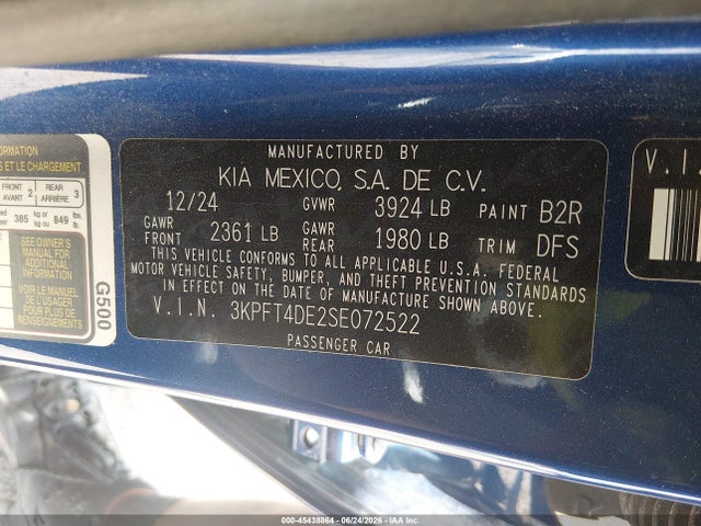 Продаж на аукціоні авто 2025 Kia K4 Lxs, vin: 3KPFT4DE2SE072522, номер лоту: 45438864