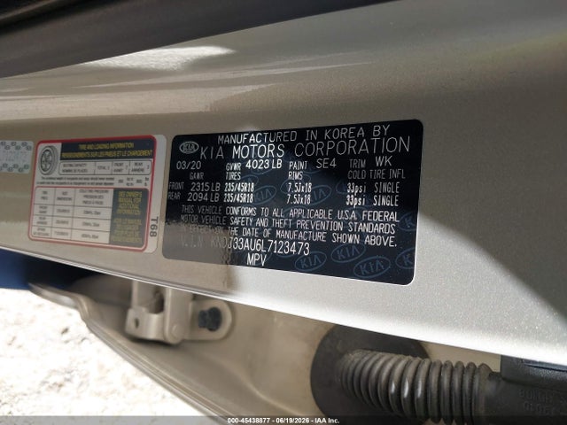 45438877 :رقم المزاد ، KNDJ33AU6L7123473 vin ، 2020 Kia Soul Ex مزاد بيع