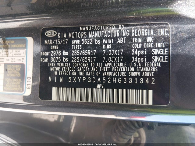 KIA Sorento 3.3l Lx 2017 5XYPGDA52HG331342 Image 9