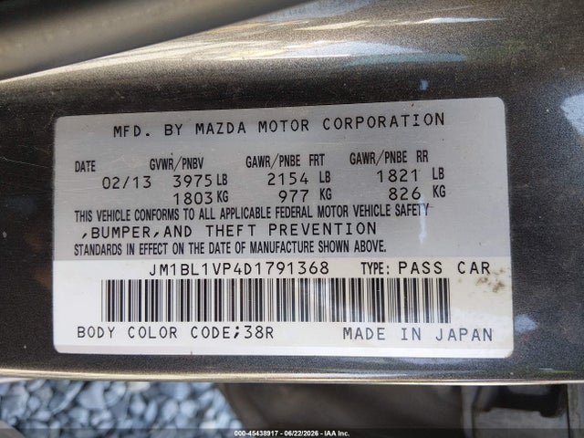 Aukcja sprzedaży 2013 Mazda Mazda3 I Touring, vin: JM1BL1VP4D1791368, numer aukcji: 45438917