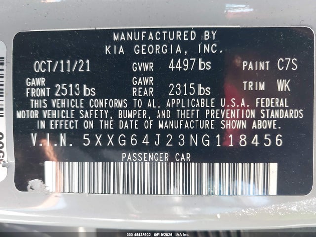 5XXG64J23NG118456 KIA K5 Gt-line