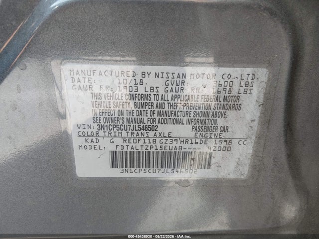 3N1CP5CU7JL546502 Nissan KICKS SR