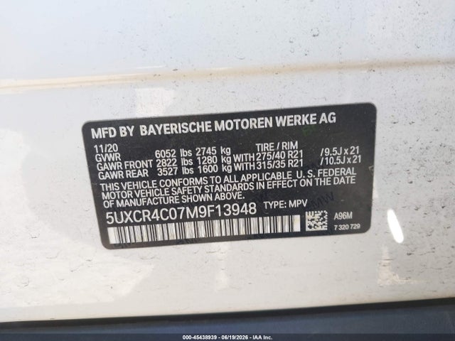 BMW X5 Sdrive40i 2021 5UXCR4C07M9F13948 Image 9