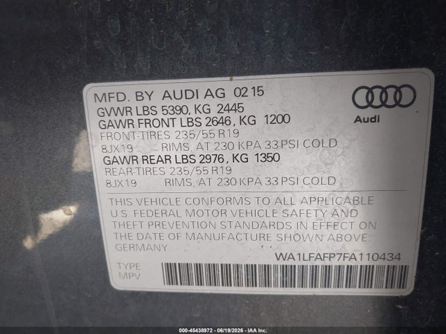 Audi Q5 2.0t Premium 2015 WA1LFAFP7FA110434 Image 9