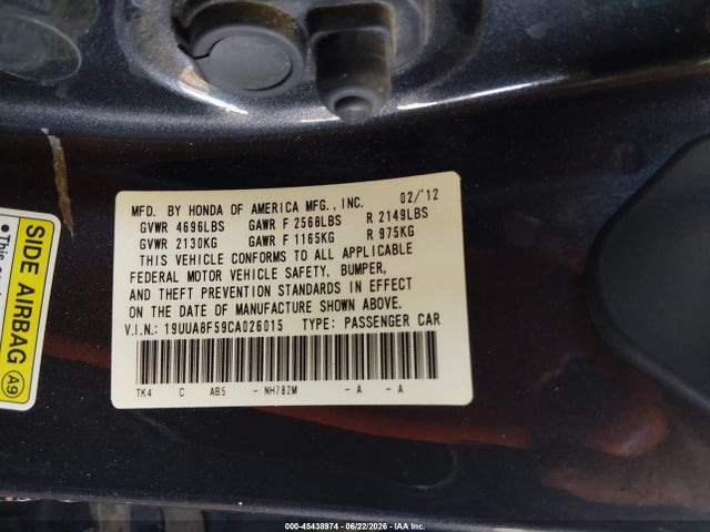 Aukcja sprzedaży 2012 Acura Tl 3.5, vin: 19UUA8F59CA026015, numer aukcji: 45438974