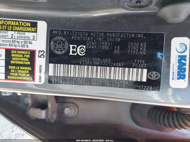 4T1B61HK1JU124187 Toyota CAMRY XSE