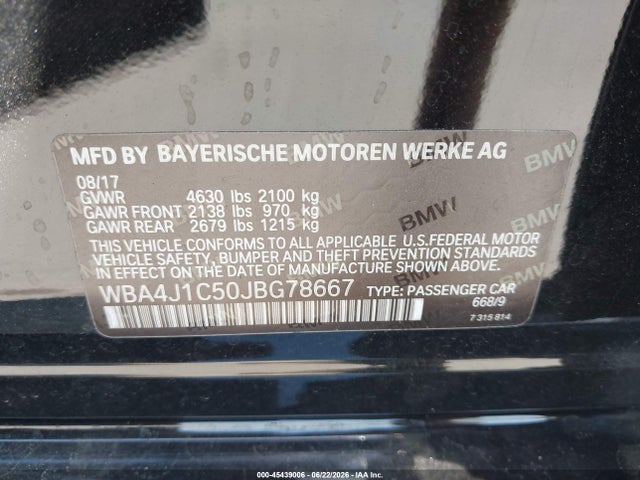 Aukcja sprzedaży 2018 Bmw 430i Gran Coupe, vin: WBA4J1C50JBG78667, numer aukcji: 45439006