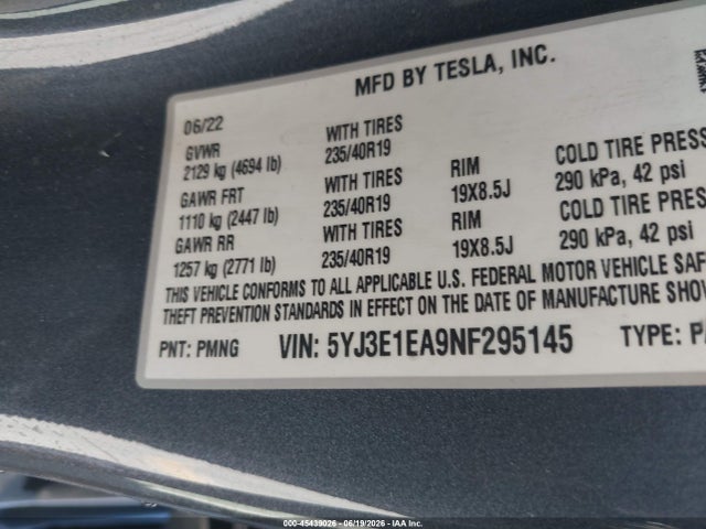 Tesla Model 3 Rear-wheel Drive 2022 5YJ3E1EA9NF295145 Image 9