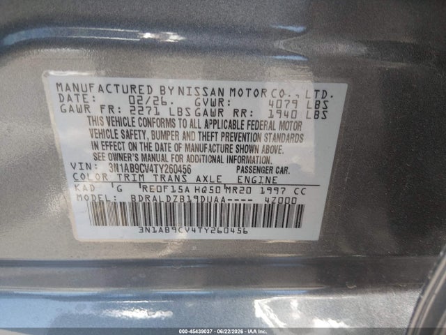 45439037 :رقم المزاد ، 3N1AB9CV4TY260456 vin ، 2026 Nissan Sentra Sv مزاد بيع