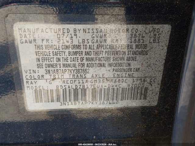 Nissan SENTRA SV 2019 3N1AB7AP7KY387662 Image 9