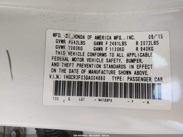 1HGCR3F03GA004660 Honda Accord Ex-l V-6