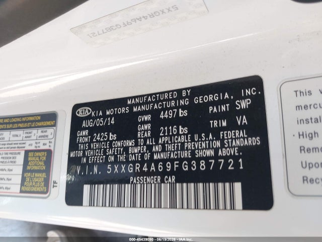 KIA Optima Sx Turbo 2015 5XXGR4A69FG387721 Image 9