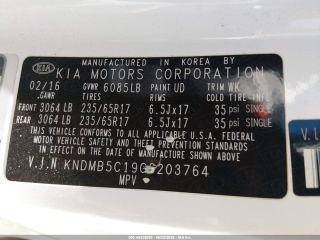 KIA SEDONA LX 2016 KNDMB5C19G6203764 Image 9