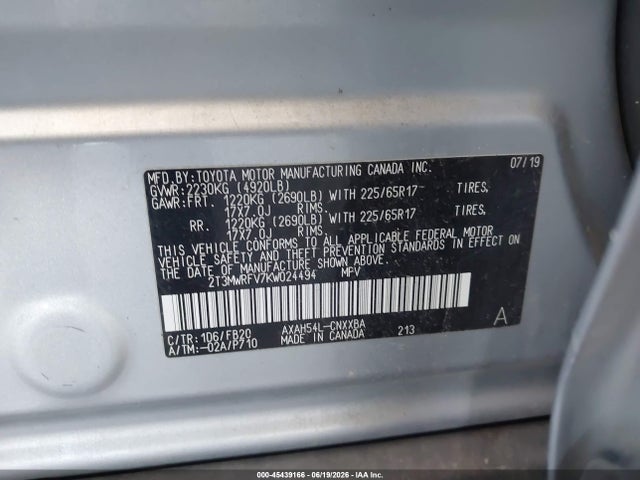 2T3MWRFV7KW024494 Toyota Rav4 Hybrid Le