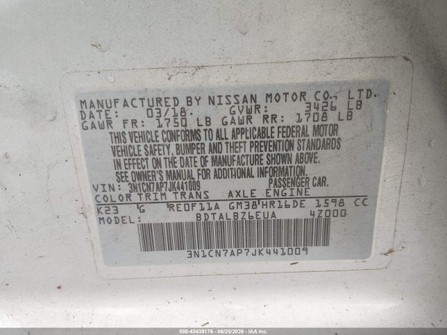 Nissan Versa 1.6 Sv 2018 3N1CN7AP7JK441009 Image 9