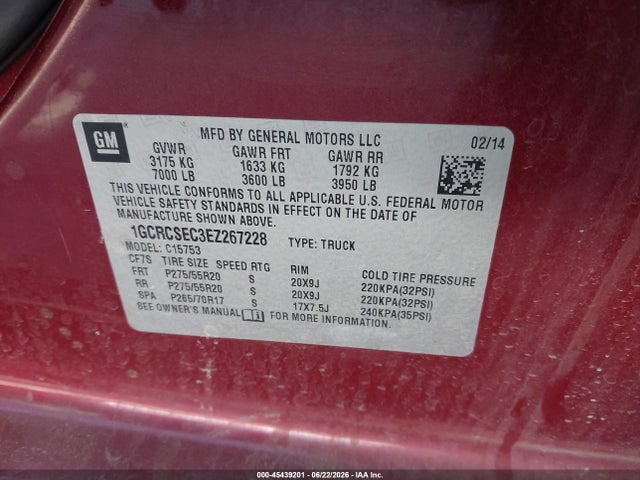 1GCRCSEC3EZ267228 Chevrolet Silverado 1500 1lz