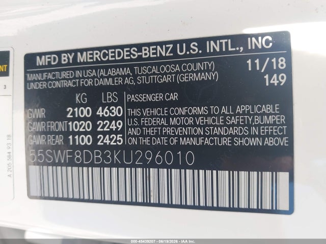 55SWF8DB3KU296010 Mercedes-Benz C 300