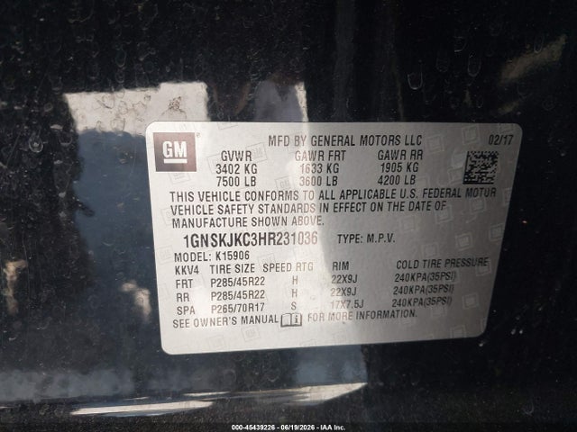 1GNSKJKC3HR231036 Chevrolet Suburban Premier
