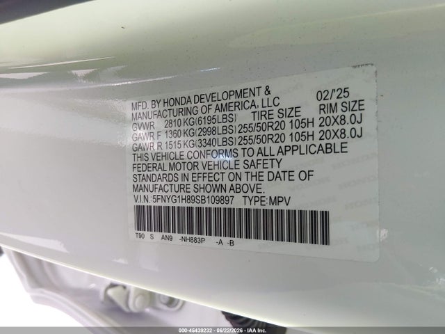 Honda Pilot Elite 2025 5FNYG1H89SB109897 Image 9