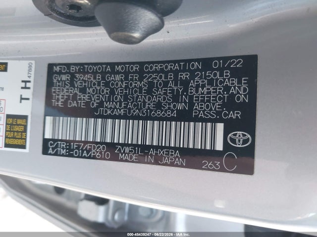 JTDKAMFU9N3168684 Toyota Prius Le
