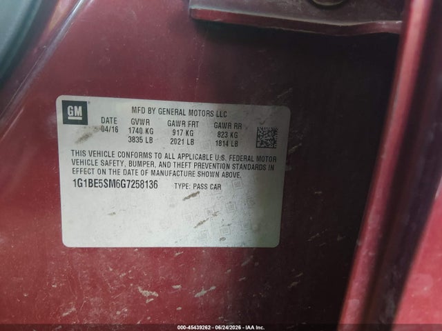 1G1BE5SM6G7258136 Chevrolet Cruze Lt Auto