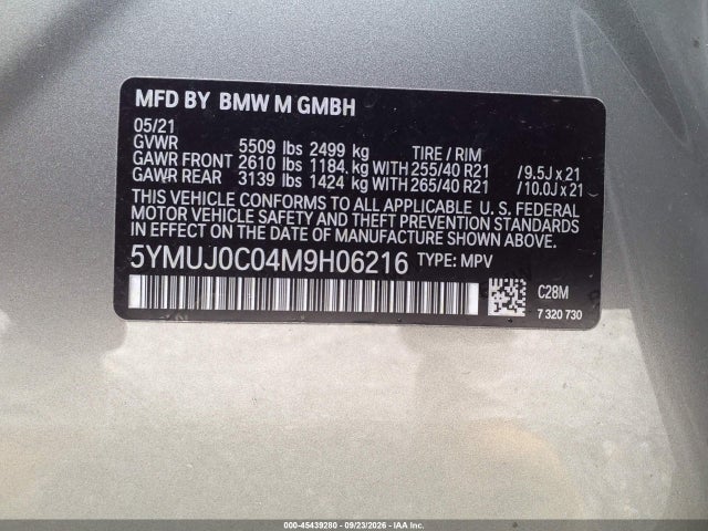 Продаж на аукціоні авто 2021 Bmw X4 M, vin: 5YMUJ0C04M9H06216, номер лоту: 45439280