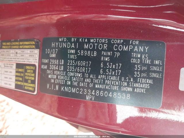 45439281 :رقم المزاد ، KNDMC233486048538 vin ، 2008 Hyundai Entourage Gls/limited مزاد بيع