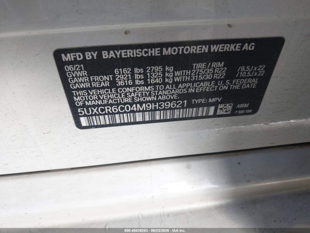 45439283 :رقم المزاد ، 5UXCR6C04M9H39621 vin ، 2021 Bmw X5 Xdrive40i مزاد بيع
