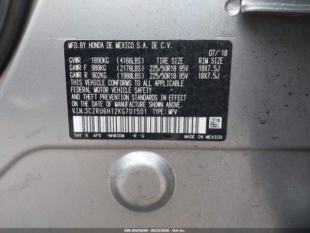 Aukcja sprzedaży 2019 Honda Hr-v Sport, vin: 3CZRU6H12KG701501, numer aukcji: 45439298