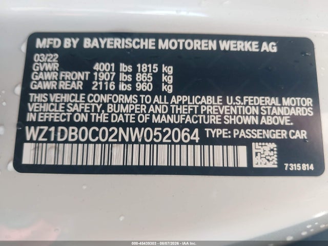 WZ1DB0C02NW052064 Toyota Gr Supra 3.0 Premium