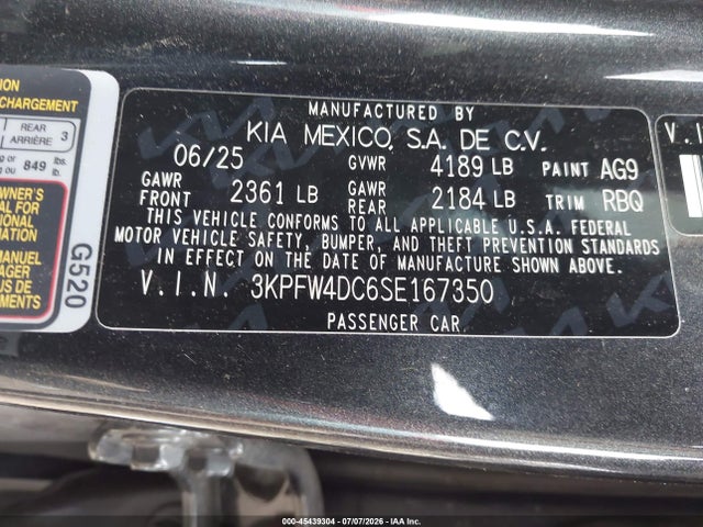 Aukcja sprzedaży 2025 Kia K4 Gt-line Turbo, vin: 3KPFW4DC6SE167350, numer aukcji: 45439304