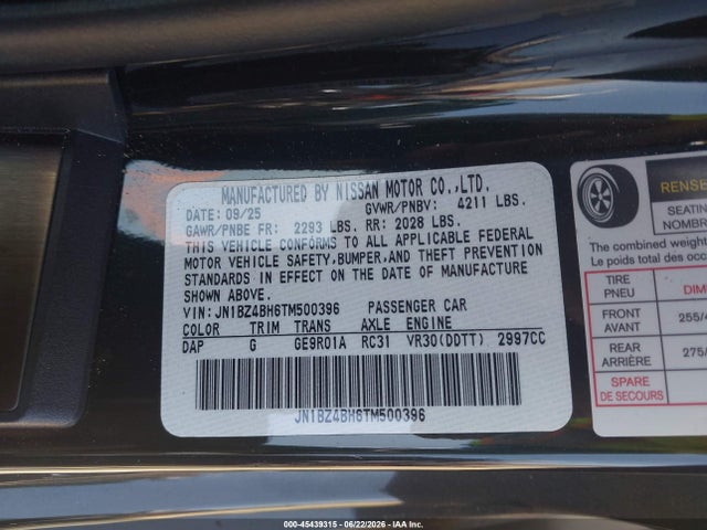 JN1BZ4BH6TM500396 Nissan Z Performance