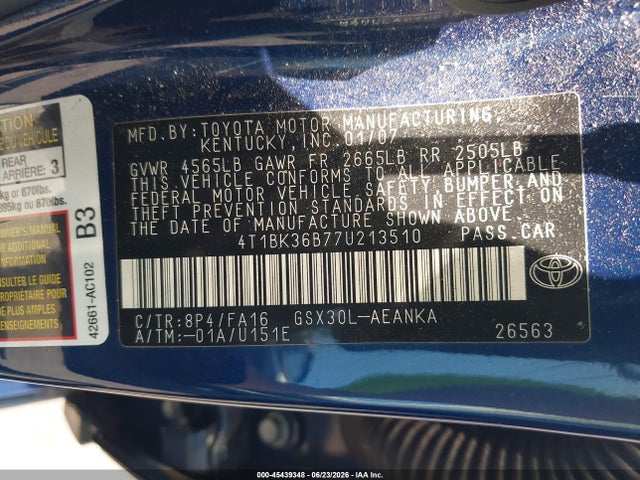 Aukcja sprzedaży 2007 Toyota Avalon Xl, vin: 4T1BK36B77U213510, numer aukcji: 45439348