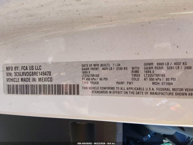 RAM Promaster 2500 Tradesman High Roof 159 Wb W/pass Seat 2024 3C6LRVDG8RE149470 Image 9