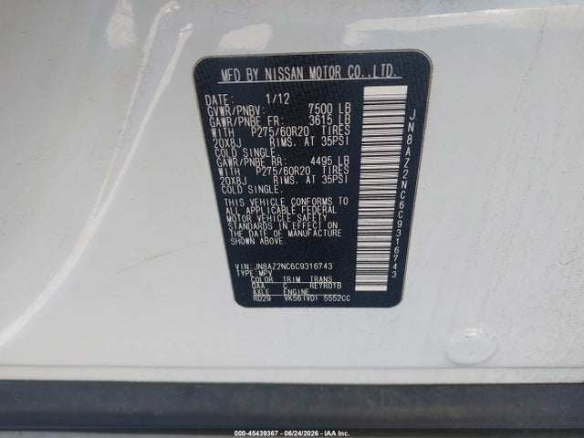 Продажа на аукционе авто 2012 Infiniti Qx56, vin: JN8AZ2NC6C9316743, номер лота: 45439367