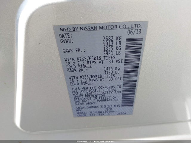 Продаж на аукціоні авто 2013 Infiniti Jx35, vin: 5N1AL0MM4DC353186, номер лоту: 45439370