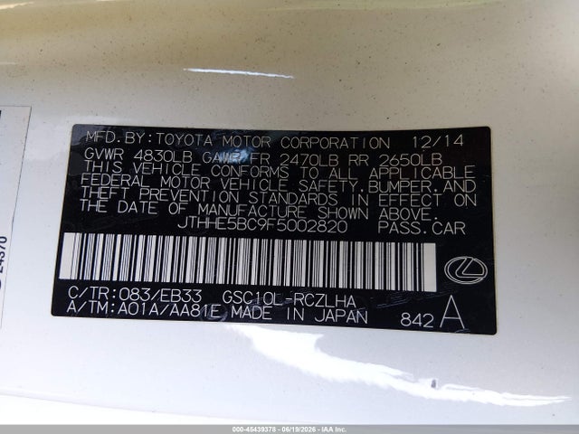 Lexus RC 350 2015 JTHHE5BC9F5002820 Image 9