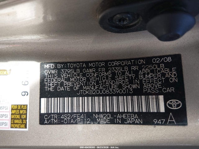 Продажа на аукционе авто 2008 Toyota Prius Touring, vin: JTDKB20U083390013, номер лота: 45439385